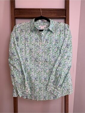 Liz Claiborne Light Green Paisley Button-Down Blouse